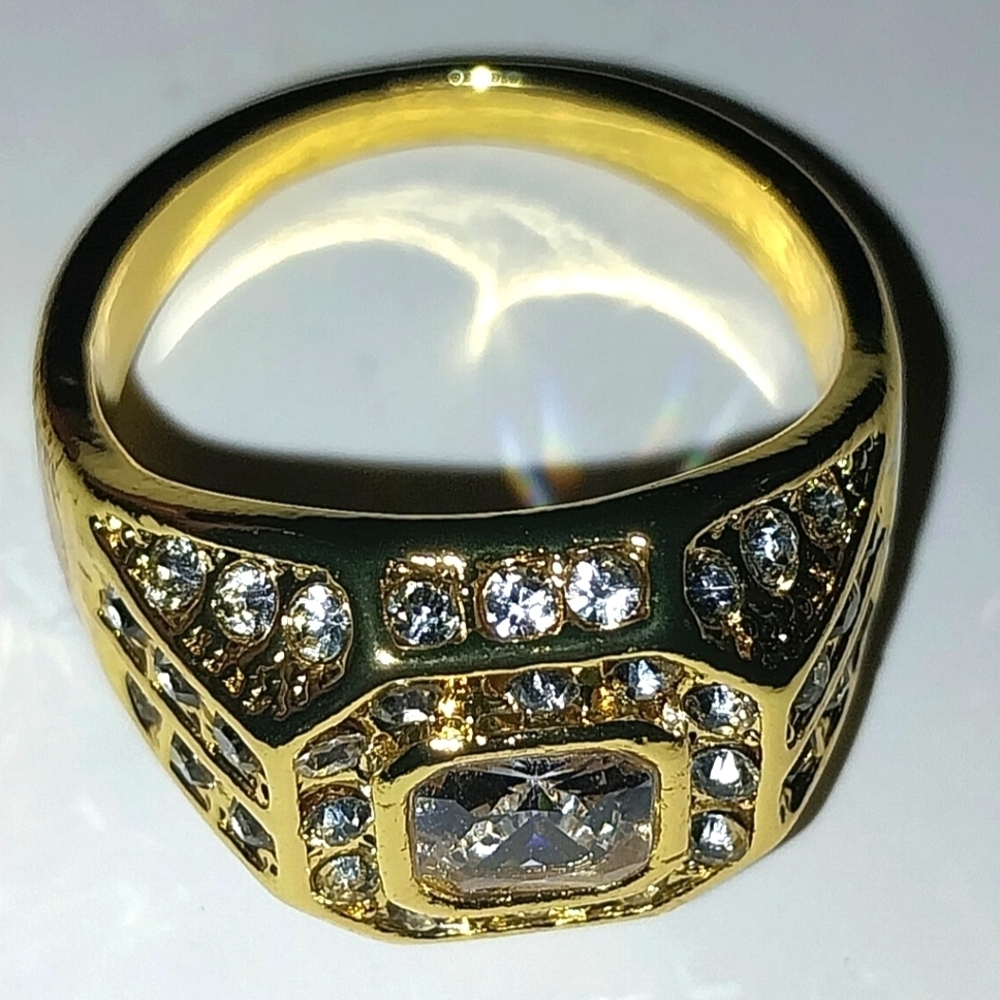 Classic Men's Gold and Silver Art Deco Ring with Diamond Accents Sz 11 - Picture 13 of 13